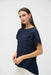 Joseph Ribkoff Style 252213 Midnight Blue Textured Short Sleeve High Low Top