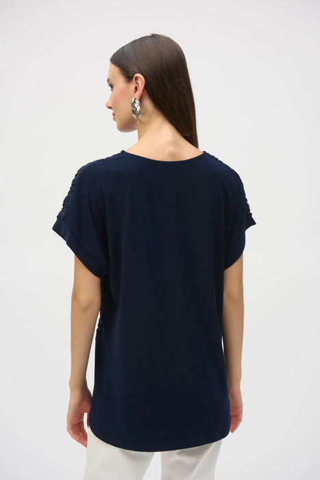 Joseph Ribkoff Midnight Blue Textured Short Sleeve High Low Top 252213