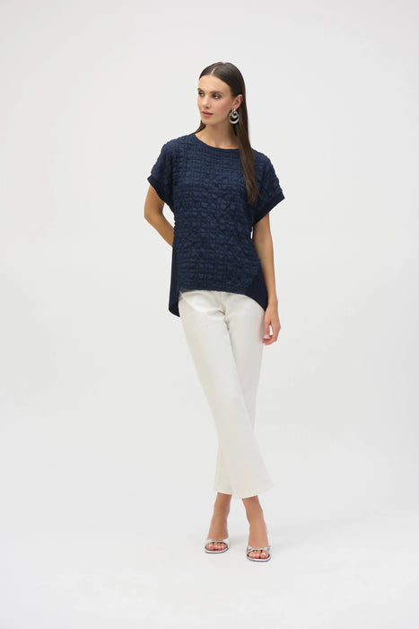 Joseph Ribkoff Midnight Blue Textured Short Sleeve High Low Top 252213