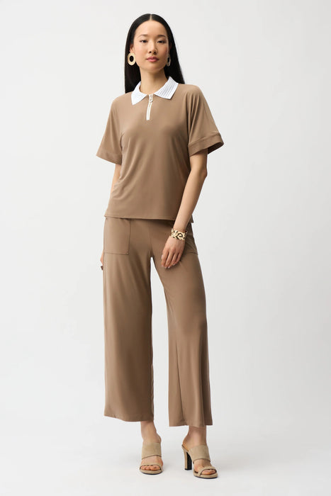 Joseph Ribkoff Quarter Zip Knitted Collar Boxy Polo Top 261164