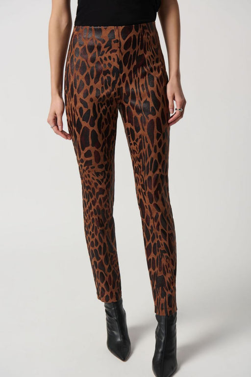 Joseph Ribkoff Style 234283 Toffee/Black Animal Print Faux Suede Pull On Slim Straight Ankle Pants