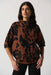 Joseph Ribkoff 233948 Toffee/Black Animal Print Funnel Neck 3/4 Sleeve Boxy Knit Top