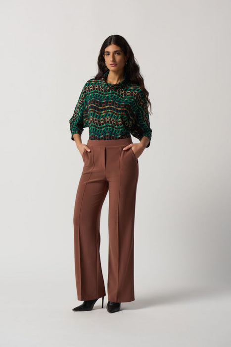 Joseph Ribkoff Toffee Front Seam High Rise Pull On Wide-Leg Pants 233047