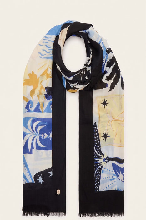 Joseph Ribkoff Vanilla/Multi Tropical Print Fringe Scarf 262969