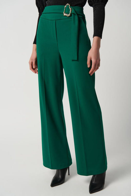 Joseph Ribkoff Style 234053 True Emerald Green Belt Detail High Rise Pull On Wide Leg Pants