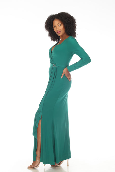 Joseph Ribkoff True Emerald Green Faux Wrap Frilled Long Dress 233788