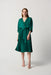 Joseph Ribkoff Style 234265 True Emerald Green Pleated Satin Belted Fit & Flare Dress