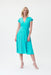 Joseph Ribkoff Style 232039 Turquoise Tulip Sleeve Pleated Midi Faux Wrap Dress