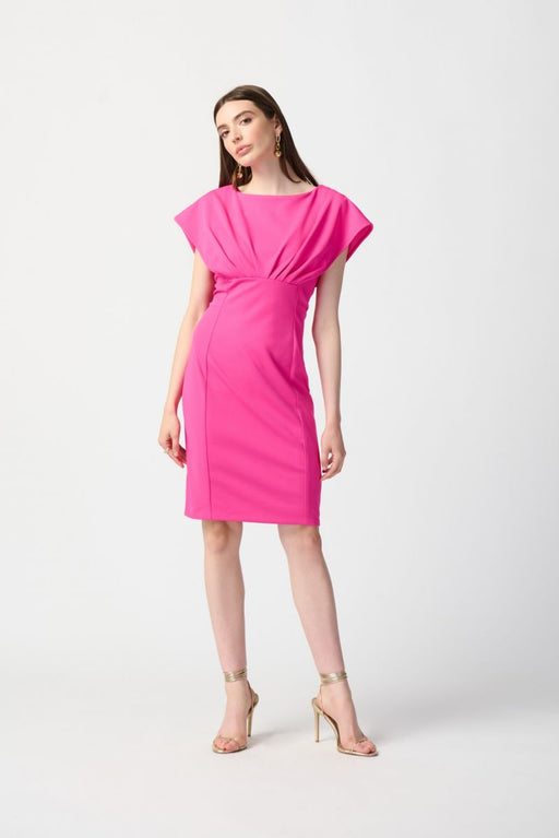 Joseph Ribkoff 241233 Ultra Pink Pleated Dolman Sleeves Sheath Dress