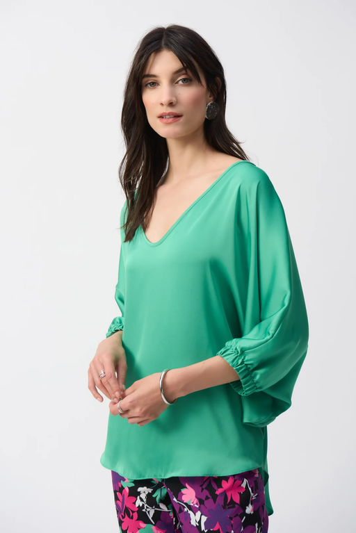 Joseph Ribkoff 251191 Garden Green V-Neck 3/4 Dolman Sleeves Hi-Low Flowy Top