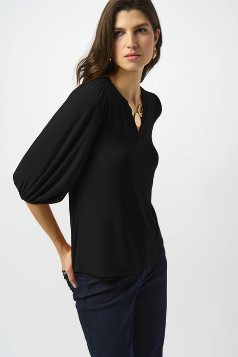 Joseph Ribkoff 253117 Black V-Neck 3/4 Puffed Sleeve Top