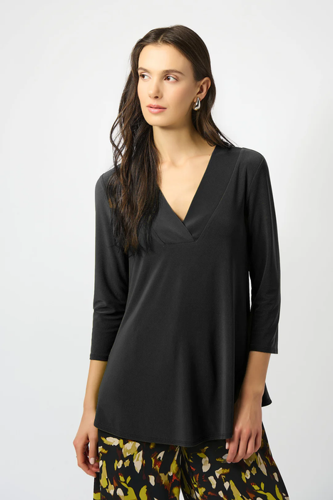 Joseph Ribkoff 253112 Black V-Neck 3/4 Sleeve Flared Top
