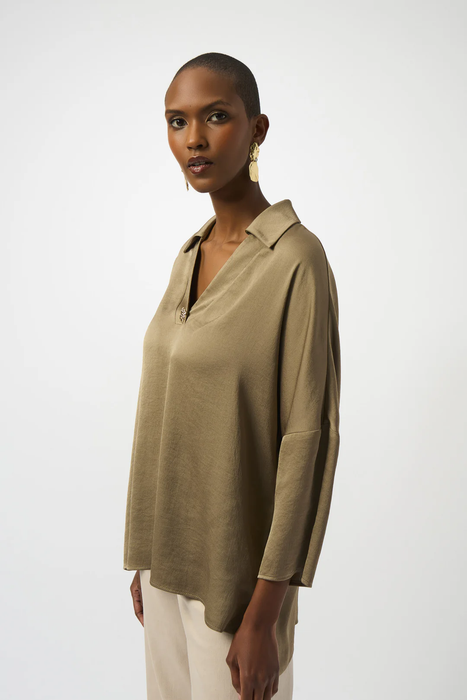 Joseph Ribkoff 253076 Java Beige V-Neck Collar Long Sleeve Top