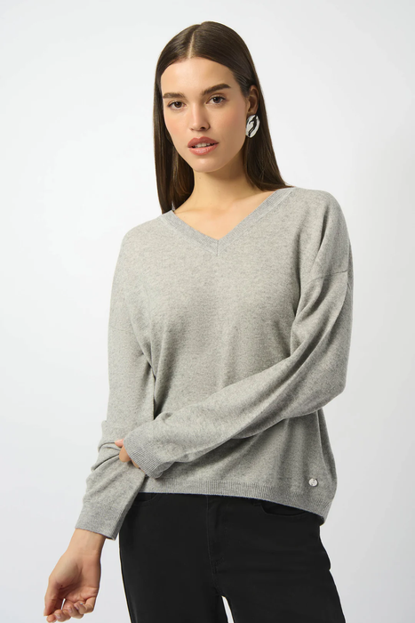 Joseph Ribkoff 253967 Light Grey V-Neck Long Sleeve Sweater