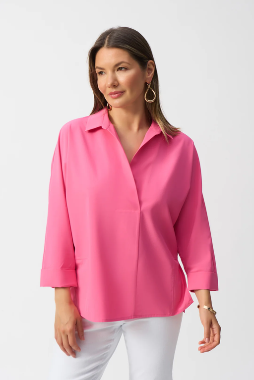 Joseph Ribkoff 251948 Bubblegum V-Neck Poplin Boxy 3/4 Sleeves Shirt