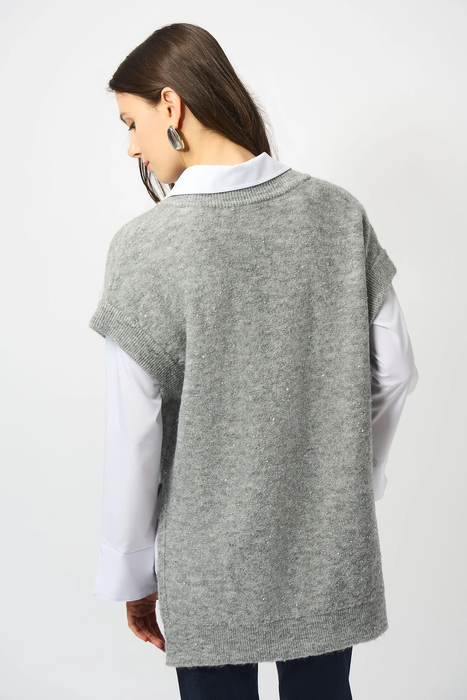 Joseph Ribkoff V-Neck Sequined  Sleeveless Tunic Top 253957