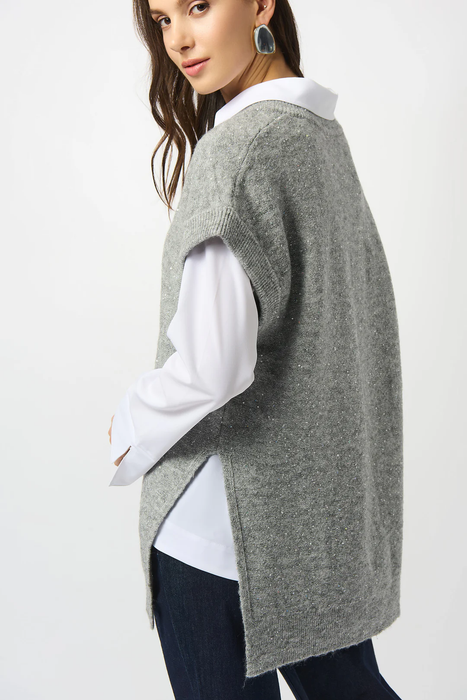 Joseph Ribkoff V-Neck Sequined  Sleeveless Tunic Top 253957