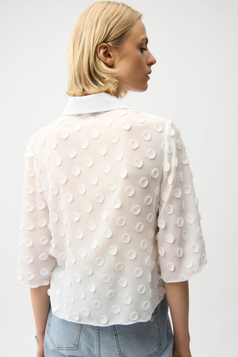 Joseph Ribkoff Vanilla 3D Polka Dots Button Front Boxy Top 261098