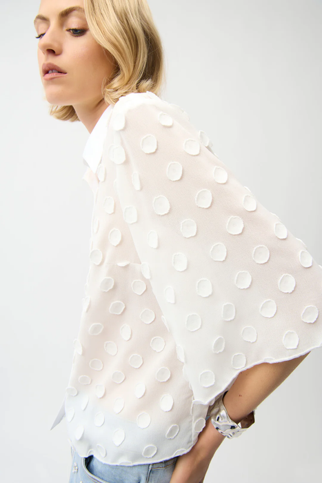 Joseph Ribkoff Vanilla 3D Polka Dots Button Front Boxy Top 261098