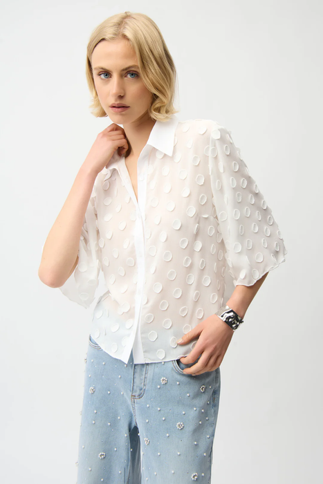 Joseph Ribkoff Vanilla 3D Polka Dots Button Front Boxy Top 261098