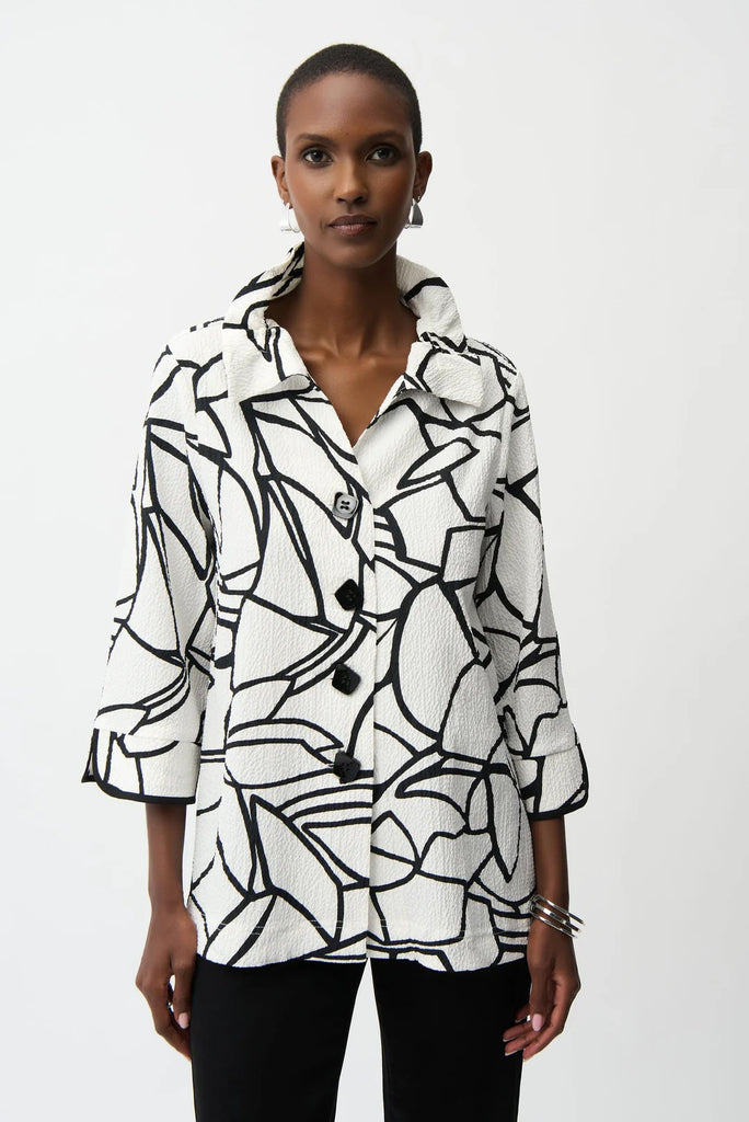 Joseph Ribkoff Vanilla/Black Abstract 3/4 Sleeve Trapeze Jacket
