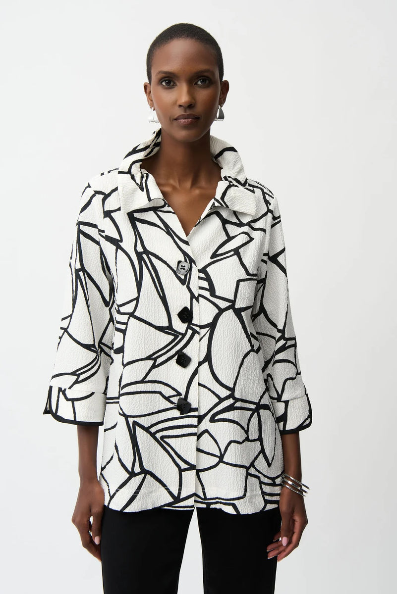 Joseph Ribkoff Vanilla/Black Abstract 3/4 Sleeve Trapeze Jacket