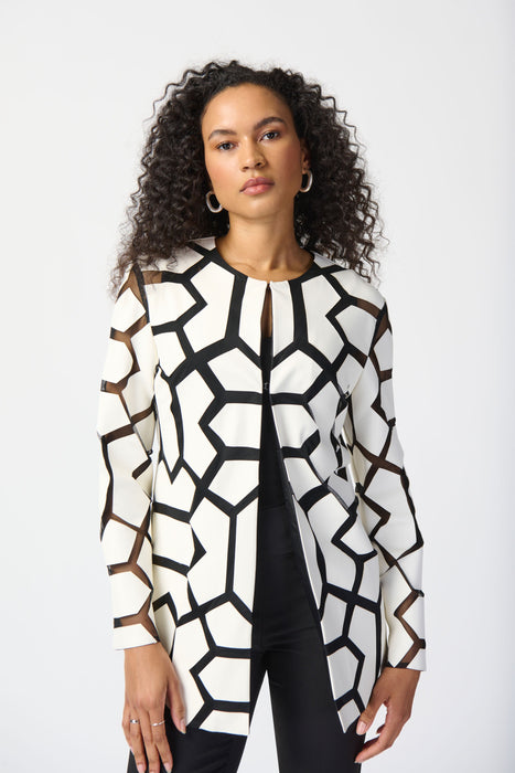 Joseph Ribkoff Faux Leather Geometric Laser Cutout Long Sleeve Jacket 241905