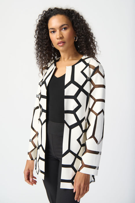 Joseph Ribkoff Faux Leather Geometric Laser Cutout Long Sleeve Jacket 241905