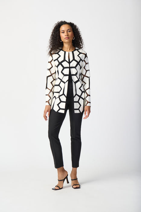 Joseph Ribkoff Faux Leather Geometric Laser Cutout Long Sleeve Jacket 241905