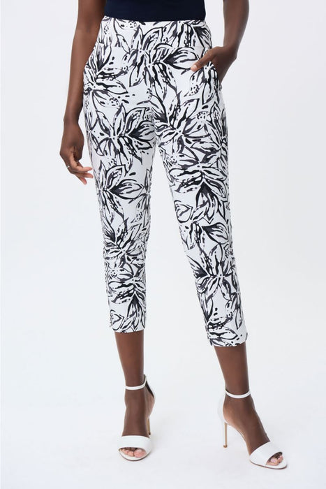 Joseph Ribkoff Style 231030 Vanilla/Black Floral Print Pull On Capri Pants