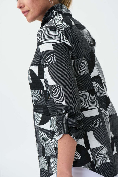 Joseph Ribkoff Vanilla/Black Geometric Print Button-Down Collared Jacket 231017