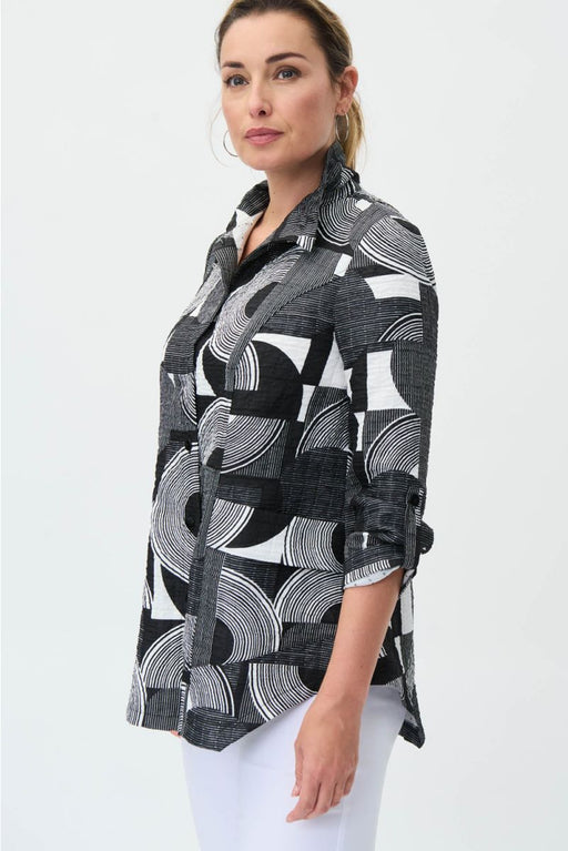 Joseph Ribkoff Style 231017 Vanilla/Black Geometric Print Button Down Collared Jacket