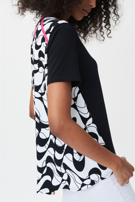 Joseph Ribkoff Vanilla/Black Geometric Print Short Sleeve Hi-Low Top 232243