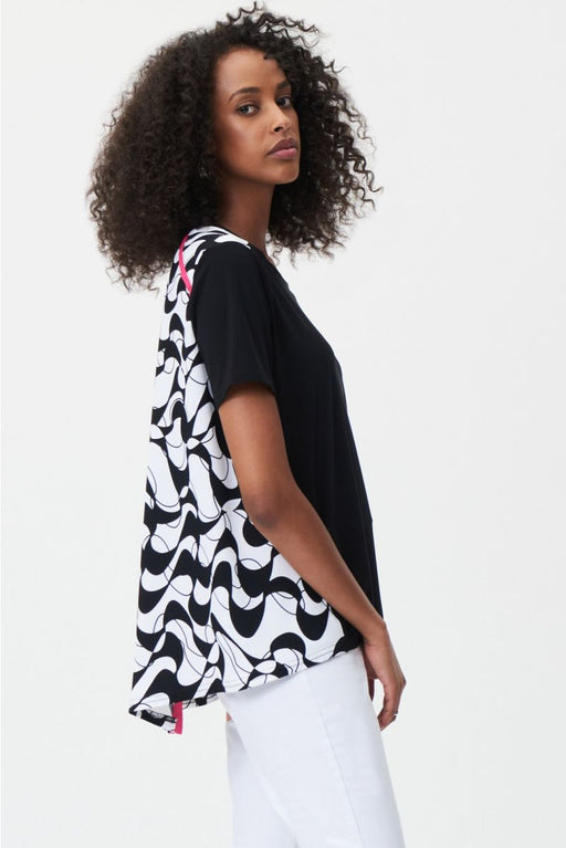 Joseph Ribkoff Style 232243 Vanilla/Black Geometric Print Short Sleeve Hi-Low Top