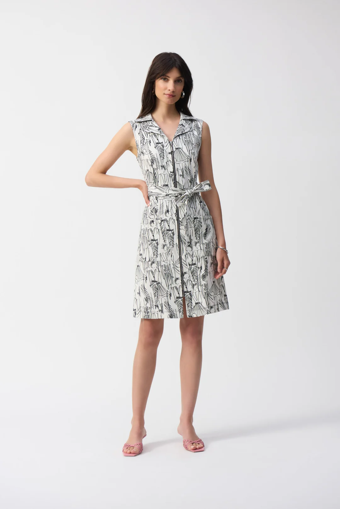Joseph Ribkoff Vanilla/Black Notched Collar Sleeveless Sheath