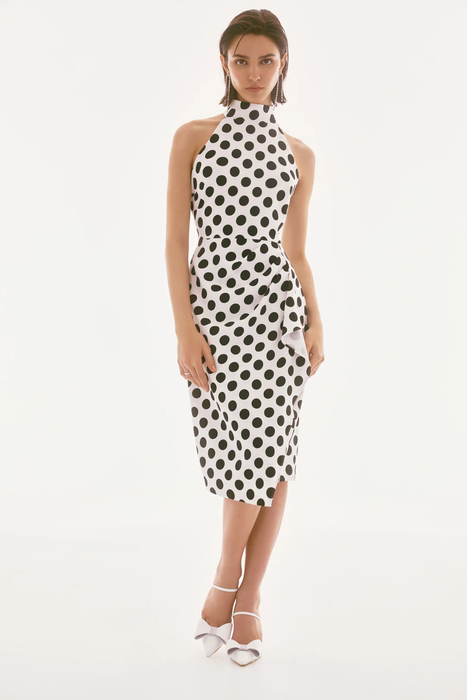 Joseph Ribkoff 251759 Vanilla/Black Polka Dot Halter Dress