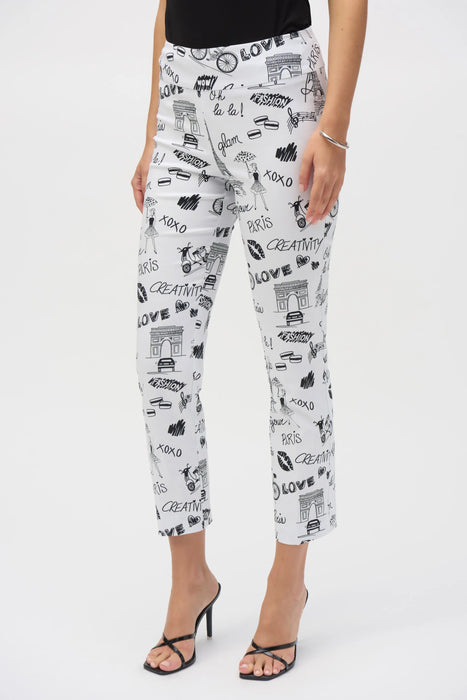 Joseph Ribkoff Style 252233 Vanilla/Black Printed Pull On Straight Cropped Pants