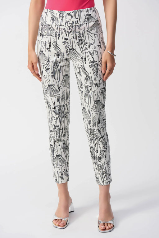 Joseph Ribkoff Style 251002 Vanilla/Black Sketch Print Slim Cropped Pants