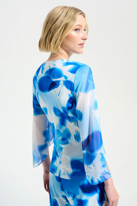 Joseph Ribkoff Vanilla/Blue Floral Chiffon Sleeves Wrap Top 261775
