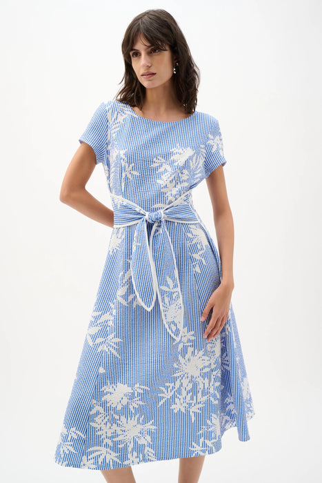 Joseph Ribkoff Vanilla/Blue Floral Stripe Fit And Flare Dress 262191