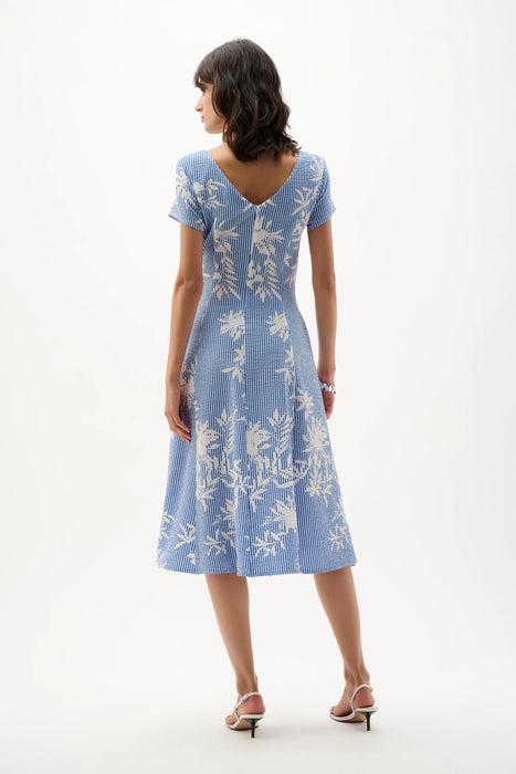 Joseph Ribkoff Vanilla/Blue Floral Stripe Fit And Flare Dress 262191