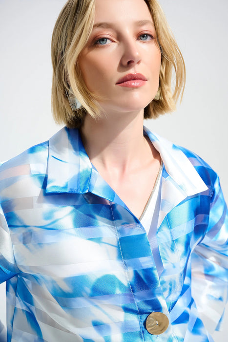 Joseph Ribkoff Vanilla/Blue Floral Shadow Stripe Jacket 261747