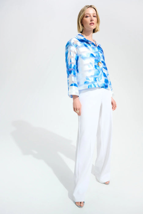 Joseph Ribkoff Vanilla/Blue Floral Shadow Stripe Jacket 261747