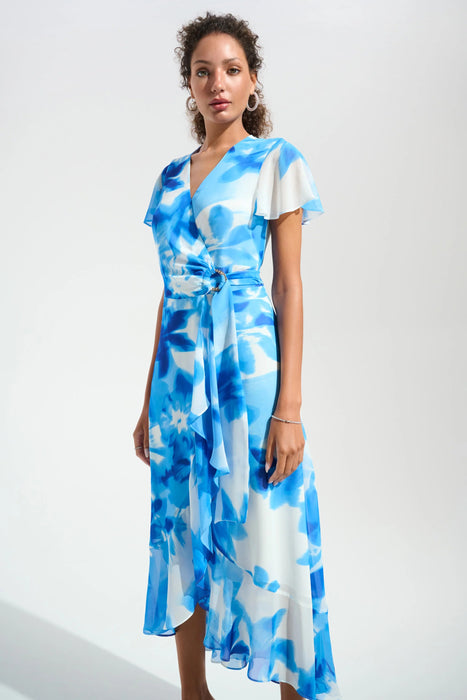 Joseph Ribkoff Printed Chiffon High Low Wrap Dress 261739