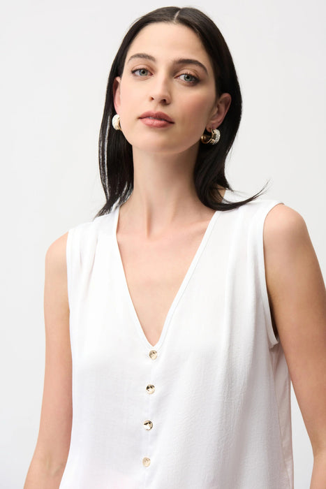 Joseph Ribkoff Vanilla Button Accents V-Neck Sleeveless Top 261249