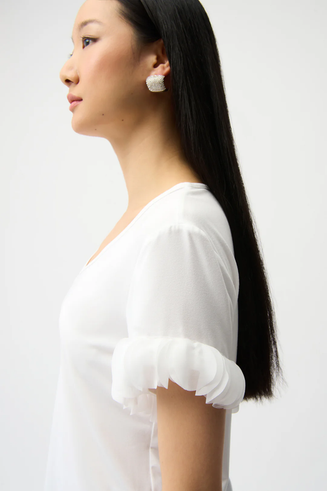 Joseph Ribkoff Laser Cut Chiffon Sleeves V-Neck Top 261201