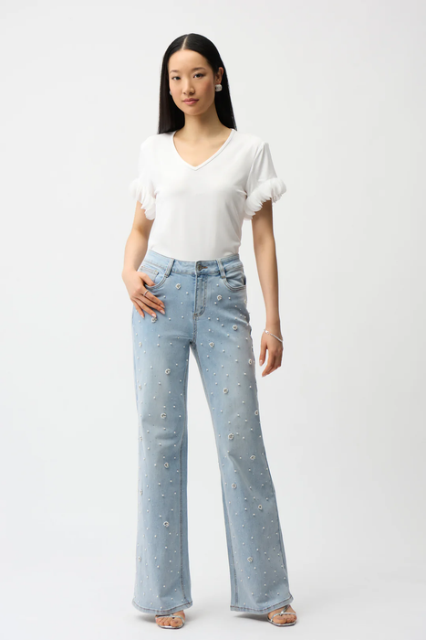 Joseph Ribkoff Laser Cut Chiffon Sleeves V-Neck Top 261201