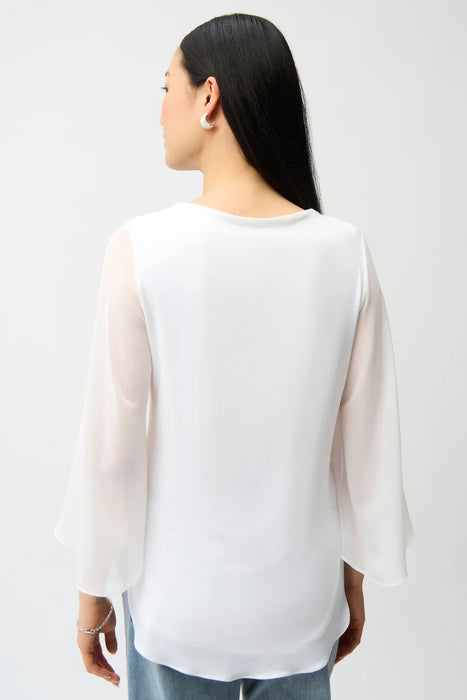 Joseph Ribkoff Vanilla Chiffon Tulip Sleeves V-Neck Tunic Top 261183