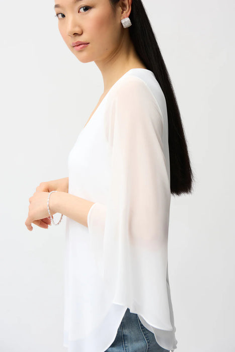 Joseph Ribkoff Vanilla Chiffon Tulip Sleeves V-Neck Tunic Top 261183