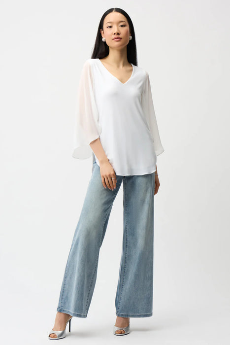 Joseph Ribkoff Vanilla Chiffon Tulip Sleeves V-Neck Tunic Top 261183